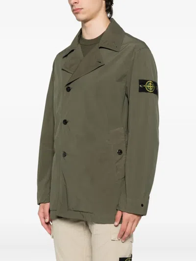 Stone Island Double-breasted Coat In Green