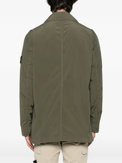 Stone Island Double-breasted Coat In Green