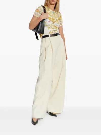 Versace Underwater Barocco Safety Pin Gathered Top In Yellow