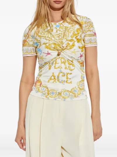 Versace Underwater Barocco Safety Pin Gathered Top In Yellow