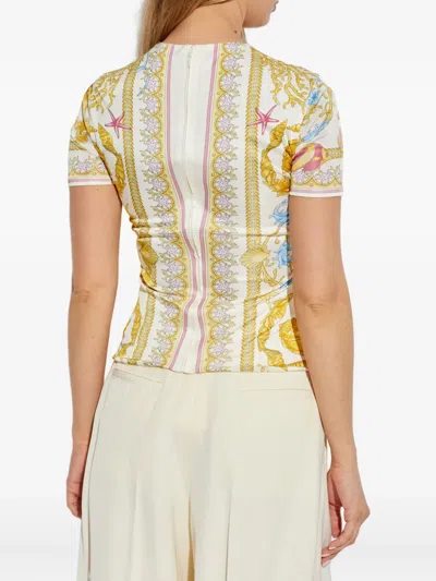 Versace Underwater Barocco Safety Pin Gathered Top In Yellow