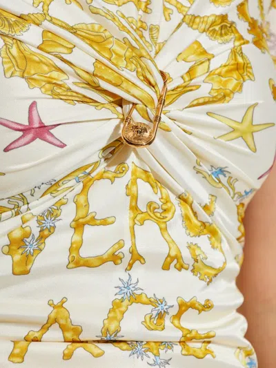 Versace Underwater Barocco Safety Pin Gathered Top In Yellow