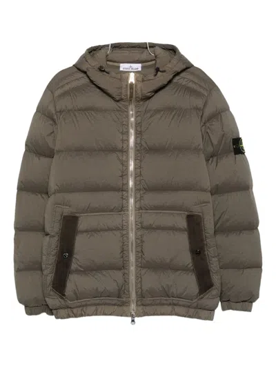 Stone Island Hooded Down Jacket With Seamless Feather Tunnels And Anti-drop