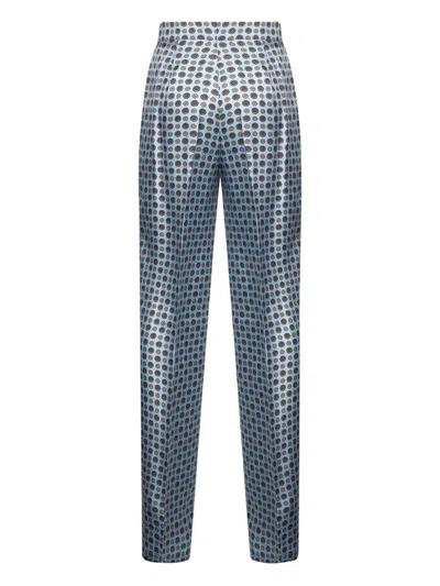 Max Mara Light Blue Printed Twill Fauna Straight Trousers In Multi