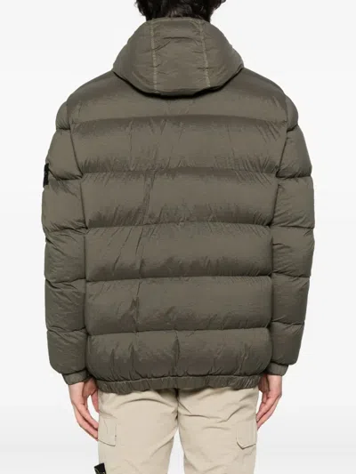 Stone Island Hooded Down Jacket With Seamless Feather Tunnels And Anti-drop