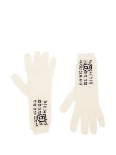 Mm6 Maison Margiela Numbers-motif Knitted Gloves In White