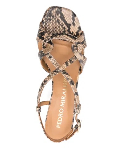 Pedro Miralles 60mm Snakeskin-effect Crisscross Sandals In Neutral