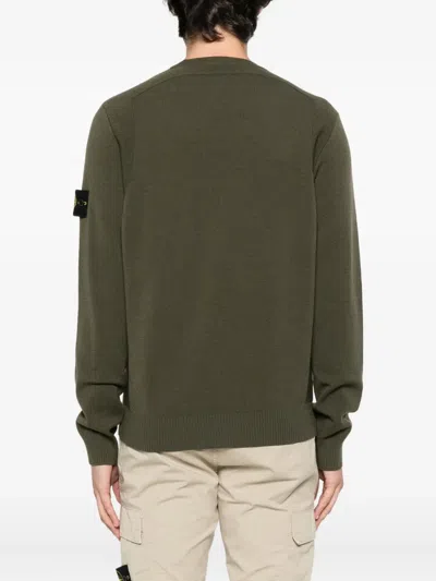 Stone Island Crew Neck Sweater Ribbed Cuffs In Green