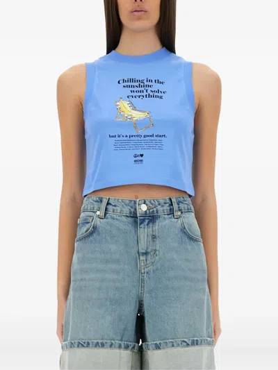 Moschino Jeans Graphic-print Sleeveless Tank Top In Blue