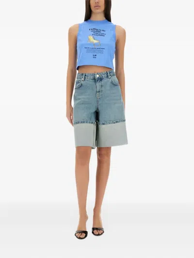 Moschino Jeans Graphic-print Sleeveless Tank Top In Blue