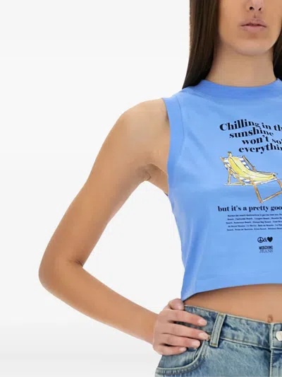 Moschino Jeans Graphic-print Sleeveless Tank Top In Blue