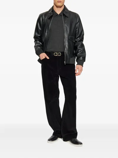 Ps By Paul Smith Flap-pocket Zip-front Leather Jacket In Black