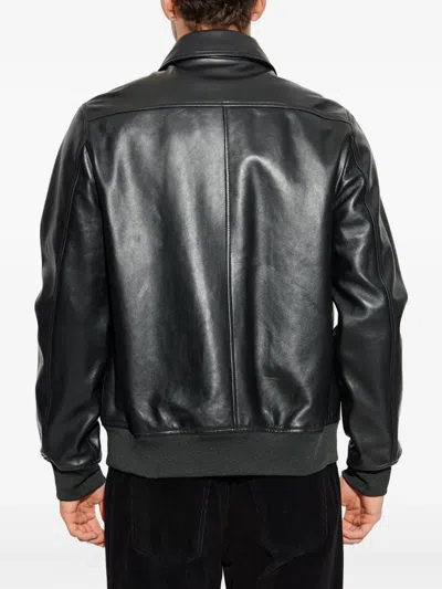 Ps By Paul Smith Flap-pocket Zip-front Leather Jacket In Black