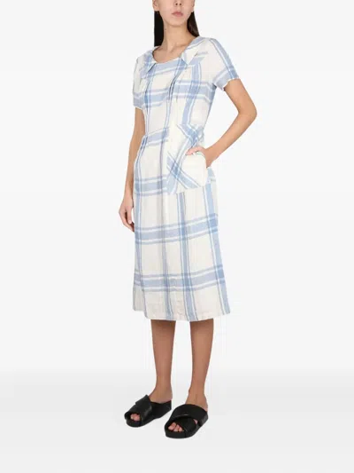 Aspesi Pleated Check Maxi Dress In White