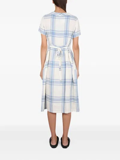 Aspesi Pleated Check Maxi Dress In White