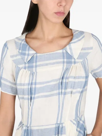 Aspesi Pleated Check Maxi Dress In White