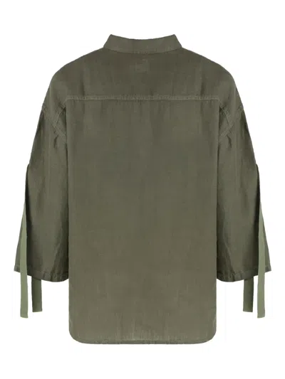 120% Lino Chest-pockets Linen Shirt In Green