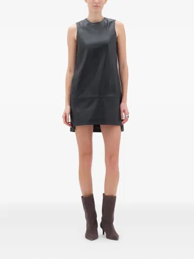 Remain Birger Christensen Sleeveless Leather Mini Dress In Black