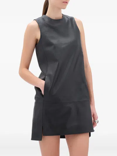 Remain Birger Christensen Sleeveless Leather Mini Dress In Black