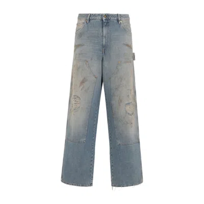 Golden Goose Light Blue Jeans With Sand Wash Distressed Effect In Black