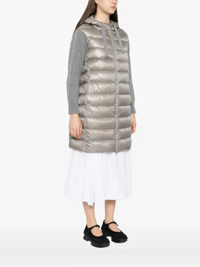 Herno Hooded Quilted Coat In Metallic