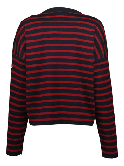 Moncler Striped Wool Sweater In Red