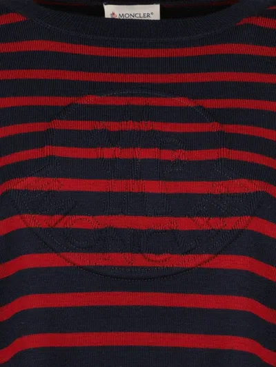Moncler Striped Wool Sweater In Red
