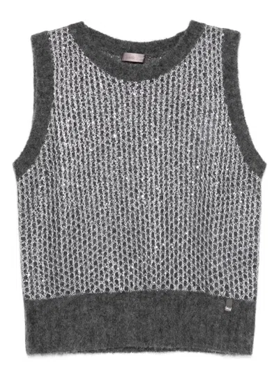 Herno Metallic-detail Knit Top In Gray