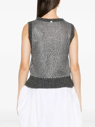 Herno Metallic-detail Knit Top In Gray