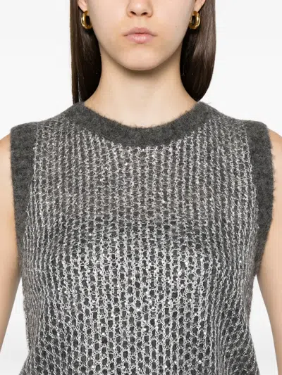 Herno Metallic-detail Knit Top In Gray