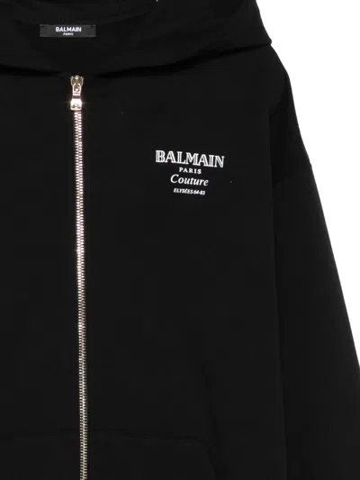 Balmain Logo-print Zip-up Hoodie In Black