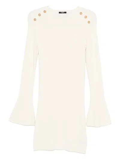 Balmain Bell-sleeve Button-detail Dress In White