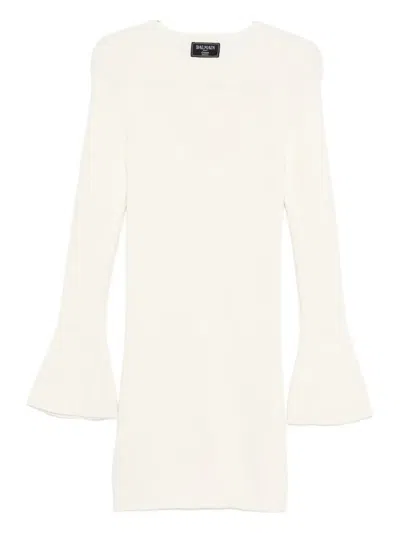 Balmain Bell-sleeve Button-detail Dress In White