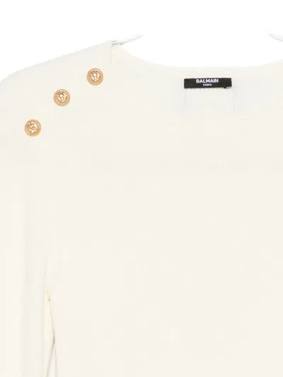 Balmain Bell-sleeve Button-detail Dress In White