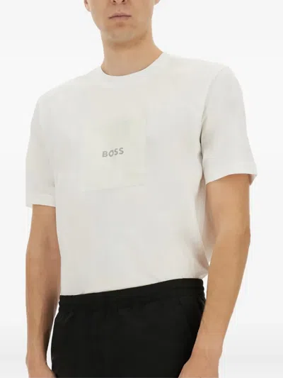 Hugo Boss Boss Men Cotton Jersey T-shirt With Print On The Front In White