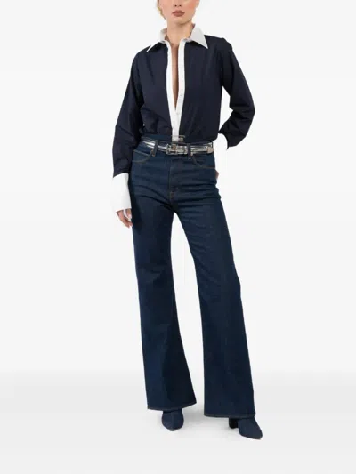 Brandon Maxwell Bradshaw Contrast-collar Poplin-knit Bodysuit