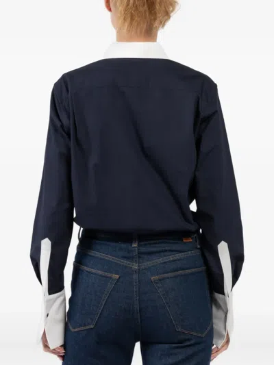 Brandon Maxwell Bradshaw Contrast-collar Poplin-knit Bodysuit