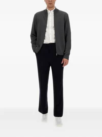 Hugo Boss Zip Cotton Cardigan In Gray