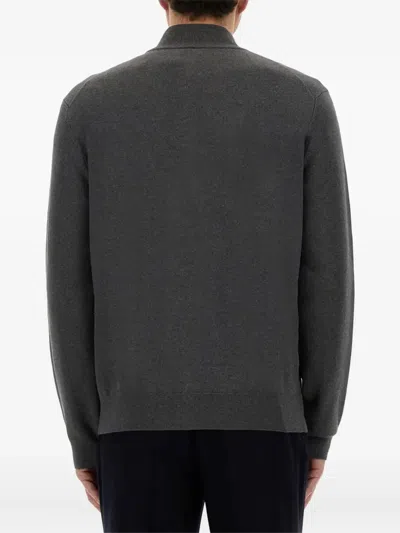 Hugo Boss Zip Cotton Cardigan In Gray