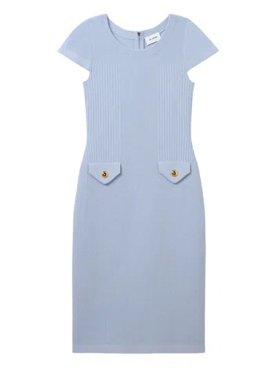 St John Mixed Flatback Rib Knit Dress In Blue