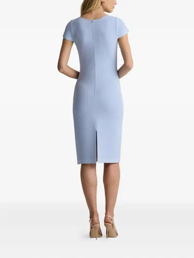St John Mixed Flatback Rib Knit Dress In Blue