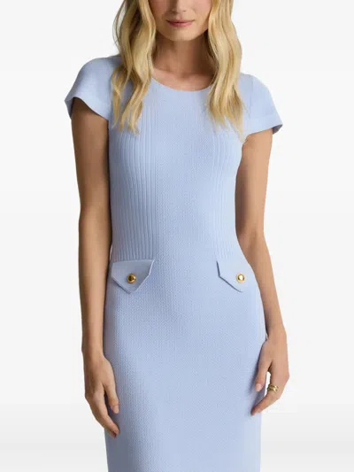 St John Mixed Flatback Rib Knit Dress In Blue