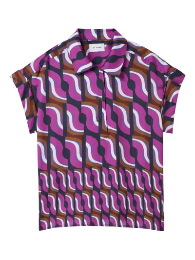 St John Taylor Top In Vintage Block Print In Purple