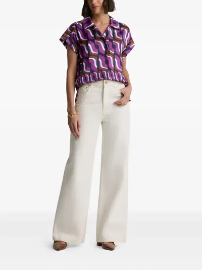 St John Taylor Top In Vintage Block Print In Purple