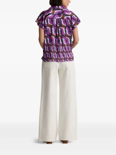 St John Taylor Top In Vintage Block Print In Purple