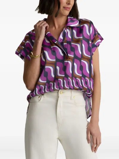 St John Taylor Top In Vintage Block Print In Purple