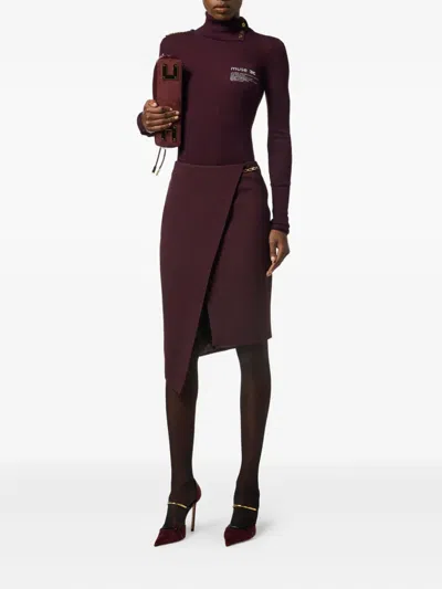 Elisabetta Franchi Asymmetrical Bordeaux Skirt With Wrap-style Front