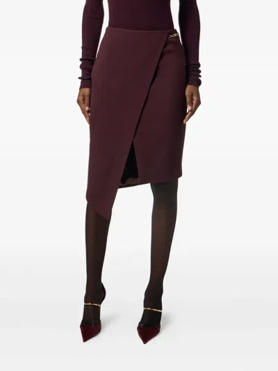 Elisabetta Franchi Asymmetrical Bordeaux Skirt With Wrap-style Front