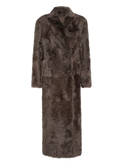 Brunello Cucinelli Double-breasted Lamb Fur Coat In Brown