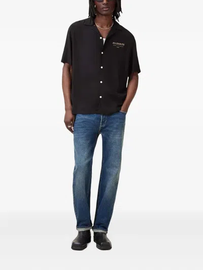 Allsaints Snakeskin-print Camp-collar Shirt In Black